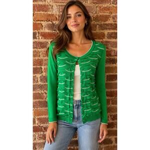 Anthropologie Sparrow Green Scalloped Long Sleeve Snap Closure Spring Sweater L